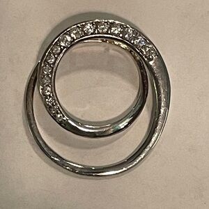 Sterling Silver Circular Swirl Pendant with Clear Rhinestones